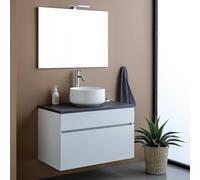 Kiamami Valentina Meuble de Salle de Bain Suspendu 80cm Blanc avec Dessus Anthracite Complet avec Miroir 80x60 | Sole