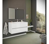 Kiamami Valentina Meuble de Salle de Bain Suspendu de 90 cm avec tiroirs en Blanc Brillant Benaco