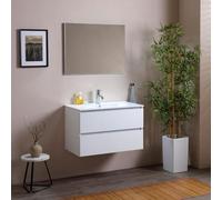 Kiamami Valentina Meuble DE Salle DE Bains 80 CM avec Deux TIROIRS en Blanc Bois ET LAVABO en CÉRAMIQUE | Berlin