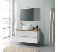 Kiamami Valentina Meuble de Salle de Bains à Suspendre de 100 cm, Blanc, avec Plan en chêne et Vasque en céramique