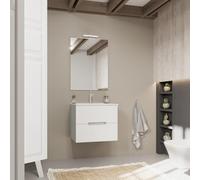 Kiamami Valentina Meuble de Salle de Bains à tiroirs Blanc Mat, côtés en Bois Effet chêne Gris | Magnolia