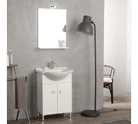 Kiamami Valentina - Meuble de Salle de Bains au Sol 56cm Blanc avec lavabo en céramique et Miroir | Facile