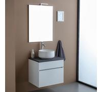 Kiamami Valentina Meuble de Salle de Bains sous lavabo 60cm Blanc avec Dessus Anthracite et Miroir 60x80 | Sole