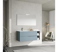 Kiamami Valentina Meuble de Salle de Bains Suspendu 120cm 2 tiroirs Bleu Clair Mat avec lavabo en céramique et Miroir | New York