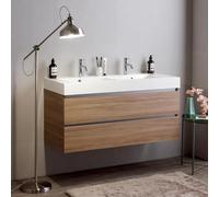 Kiamami Valentina - Meuble de Salle de Bains Suspendu 120cm avec tiroirs en chêne Naturel Soft Close et Double lavabo | Valentina