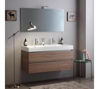 Kiamami Valentina Meuble de Salle de Bains Suspendu 120cm tiroirs en chêne Naturel, lavabo en résine et Miroir 120x60 | Vittoria