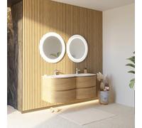 Kiamami Valentina Meuble de Salle de Bains Suspendu 140 cm en chêne avec Double Vasque en résine et Miroir | Los Angeles