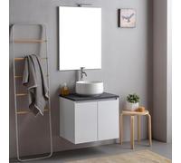 Kiamami Valentina Meuble de Salle de Bains Suspendu 60cm 2 Portes avec Dessus Anthracite et Miroir 60x80 | Bilbao
