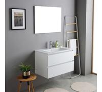 Kiamami Valentina - Meuble de Salle de Bains Suspendu 80cm Blanc avec lavabo en céramique et Miroir | Bilbao