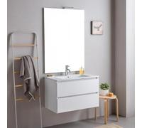 Kiamami Valentina - Meuble de Salle de Bains Suspendu 80cm Blanc avec tiroirs et Miroir 80x110 | Bilbao