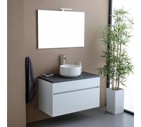 Kiamami Valentina Meuble de Salle de Bains Suspendu 90cm pour lavabo et Miroir 90x60 | Sole