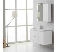 Kiamami Valentina Meuble de Salle de Bains Suspendu Blanc forêt, lavabo à Gauche, Miroir avec Meuble Haut à Droite | Manhattan