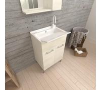Kiamami Valentina - Meuble lavabo 60cm chêne blanc effet bois avec planche à laver | Pratico