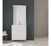 Kiamami Valentina Meuble Salle de Bain 75 cm 2 Portes avec lavabo et | Ensemble avec miroir LED, lavabo en céramique, armoire, base L75xP33,5xH81,5 cm, finition brillante
