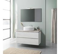 Kiamami Valentina Meuble Salle de Bain Suspendu 100 cm chêne Blanc Top | 2 tiroirs soft close, vasque en céramique blanche, miroir 100x60 cm, base 100x54x46 cm, série Elba