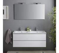 Kiamami Valentina Meuble Salle de Bain Suspendu 120 cm Blanc Brillant | 4 tiroirs à fermeture ralentie, vasque en céramique, miroir 120x60 cm, ouverture à gorge, ligne Benaco
