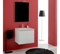 Kiamami Valentina Meuble Salle de Bain Suspendu 60 cm 2 Portes Blanc | Structure en bois blanc, lavabo en céramique, miroir 60x80 cm inclus, déjà monté