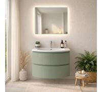 Kiamami Valentina - Meuble Salle de Bain Suspendu 70 cm Vert Sauge avec Lavabo en Résine, 2 Tiroirs Soft Close, Design Courbe Moderne