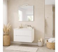 Kiamami Valentina - Meuble Salle de Bain Suspendu 80cm Blanc, 2 Tiroirs Façade Cannelée Blanche, Vasque, Design Moderne Total White, Déjà Assemblé | Magnolia