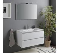 Kiamami Valentina - Meuble de Salle de Bain Suspendu de 90 cm avec tiroirs en Blanc Brillant Benaco