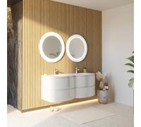 Kiamami Valentina - Meuble Suspendu 140 cm Blanc pour Salle de Bain avec 2 miroirs LED | Los Angeles