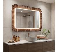 MIROIR À LED AVEC CADRE EN VERRE ONDULÉ BRONZE 94X68