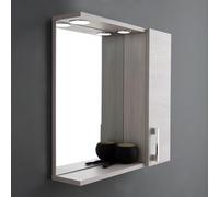 Kiamami Valentina Miroir avec unité Murale Droite en chêne Gris Effet Bois et Spot LED 58cm