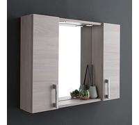 Kiamami Valentina Miroir de Salle de Bain avec 2 étagères latérales en chêne Gris.