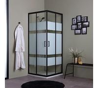 Kiamami Valentina Paroi de Douche carrée 90x90 avec Portes sérigraphiées et profilés Noirs | City