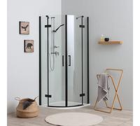 Cabine de douche d'angle semi circulaire 90x90 noire sans cadre avec ouverture à charnière London