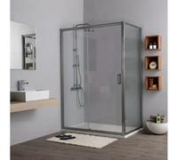Kiamami Valentina - Porte de douche 100 x 70 cm avec porte fixe et porte coulissante, paroi fixe latérale, verre trempé transparent, cadre en aluminium, ouverture réversible, City