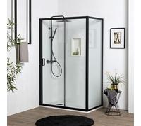 Kiamami Valentina Porte de Douche en Niche 100 cm avec paroi Fixe 80 cm, Verre trempé Transparent de 6 mm | City