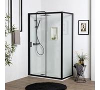 Kiamami Valentina Porte de Douche en Niche Noir Mat avec Ouverture coulissante 100 cm + Paroi Fixe 70 cm | City