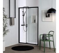 Kiamami Valentina - Porte de douche niche 100cm profils noir mat et verre trempé 6mm | City