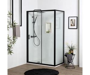 Kiamami Valentina Porte de douche niche noir mat avec ouverture coulissante 100 cm + paroi fixe 70 cm | City
