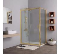 Kiamami Valentina - Porte de douche or brossé 120 cm avec porte fixe et coulissante plus côté fixe 80 cm, verre transparent 6 mm, structure en aluminium, installation réversible, série City