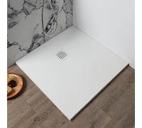 Receveur de douche 70x70 en résine blanche effet pierre avec paroi de douche Muse