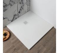 Kiamami Valentina Receveur de Douche en résine Blanche Effet Pierre 90x90 carré Muse