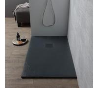 Kiamami Valentina - Receveur de Douche en résine Mince 140x80 Complet avec Couvercle de bonde Gris Anthracite | Muse