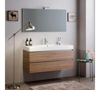 KIAMAMI VALENTINA Vittoria Meuble de salle de bain suspendu 120 cm tiroirs en chêne naturel et miroir 120 x 60 cm