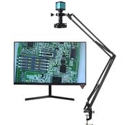 KIANS Caméra de microscope numérique vidéo industrielle, 48MP, 4K, 1080P, HDMI, USB, Zoom 130X, objectif de montage en C, support porte-à-faux pour soudure de réparation (Color : B HDMI VGA)