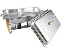 Kiaoeiuyti Ensemble de Plats à Double frai, rectangulaire en Pleine Grande Taille Buffet en Acier Inoxydable RS avec Casserole, Porte-Carburant et Couvercle, réchauffeurs de la fête