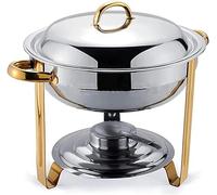 Kiaoeiuyti Ensembles de Buffet à Plat de frottement de 3,5 L, réchauffeur Alimentaire à Chafer Rond en Acier Inoxydable Pleine Grandeur avec poêle à Eau, Couvercle, Cadre et Support de Carburant,