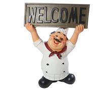 KiaoTime l Résine Figurine de cuisinier Statue de cuisinier Sculpture de Kitchener avec la plaque de panneau de signe de BIENVENUE Plaque Décoration de la maison cuisine restaurant 8 "