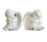 KiaoTime Lot de 2 statues d'ange ange gardien en résine avec ailes d'ange dormant et sculpture d'ange ange mignon collection petit ange ange (lot de A+B)