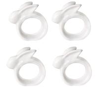 KiaoTime Lot de 4 Ronds de Serviette en Porcelaine en Forme de Lapin de Pâques pour décoration de Table de Salle à Manger, Porte-Serviettes Vintage en Forme de Lapin Blanc pour dîner, fête prénatale
