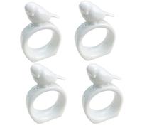 KiaoTime Lot de 4 ronds de serviette en porcelaine motif oiseau de cottage vintage pour décoration de table de salle à manger, style rustique chic et blanc pour mariage, vacances, fête, banquet