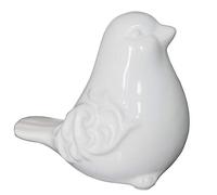KiaoTime Statue d'oiseau de Jardin en céramique émaillée Blanche, Céramique, Blanc, 4" Tall x 3" Width x 4 1/4" Depth