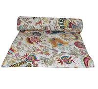 Kiara Couvre-lit indien en coton fait à la main réversible Motif cachemire Kantha Imprimé floral Couvre-lit à coutures pour lit simple/grand lit (blanc marguerite, grand lit)