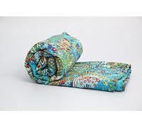 Kiara - Couvre-lit indien fait à la main - Coton Kantha avec imprimé floral cachemire et points - Réversible - Pour lit double, 2 dimensions, Coton, bleu turquoise, Queen Size